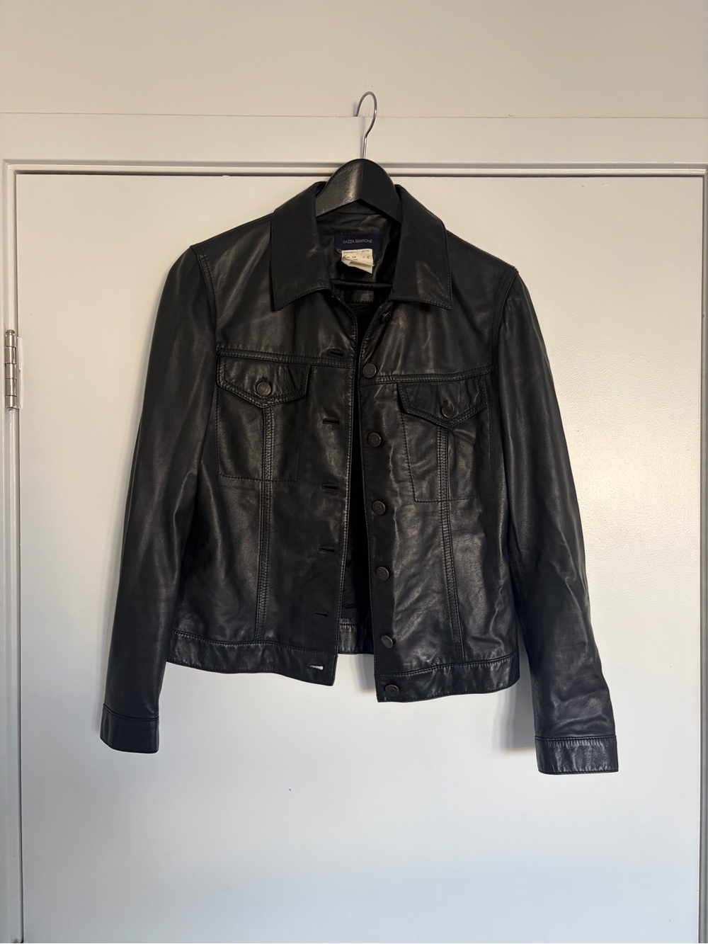 Piazza Sempione Black Leather Button-Front Jacket